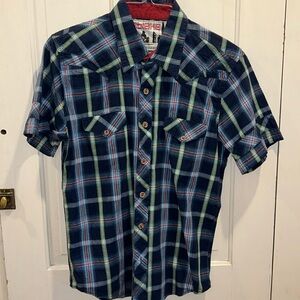 Sticka blue plaid shirt sleeve button up shirt